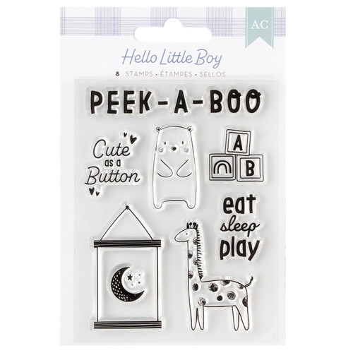 3 Pack - American Crafts Hello Little Boy Mini Stamp Set-8 Pieces - 34030024 - 765468074078