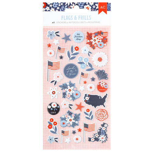 3 Pack - American Crafts Flags And Frills Puffy Stickers 41/Pkg-Matte Icons - 34030317 - 765468074979