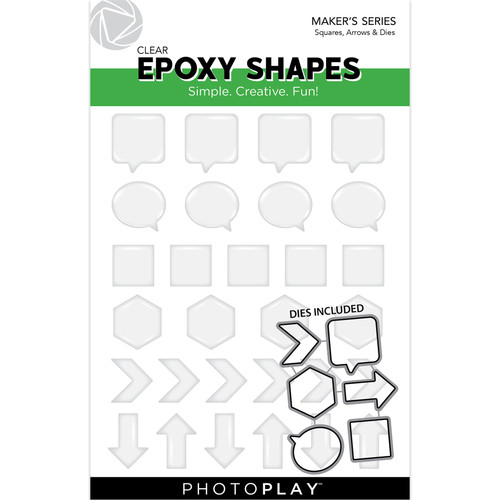 PhotoPlay Clear Epoxy Shapes With Die-Squares & Word - 5A002B26-1GDJ9 - 709388344477