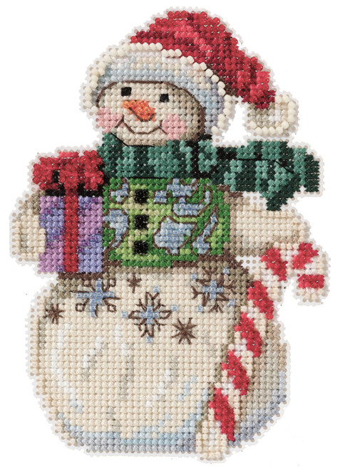 Mill Hill/Jim Shore Counted Cross Stitch Kit 3.5"x5"-Snowman With Candy Cane (14 Count) - JS202116 - 098063590965