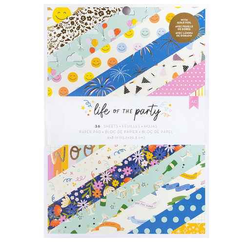 American Crafts Double-Sided Paper Pad 6"X8" 36/Pkg-Gold Foil, Life Of The Party - 34025845 - 765468075426