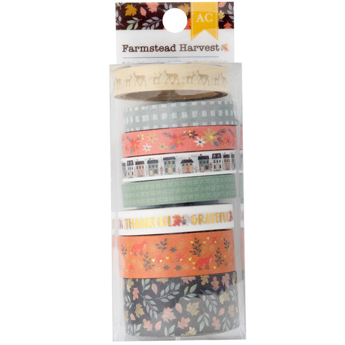 American Crafts Farmstead Harvest Washi Tape 8/Pkg-Gold Foil - ACFH4728 - 765468060095