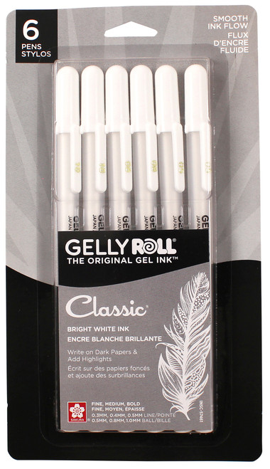 Sakura Gelly Roll Classic Pens 6/Pkg-White - 2 Each Of Fine, Medium & Bold - 57461 - 053482574613