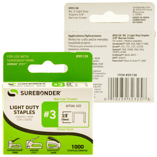 5 Pack - Surebonder Easy Tacker Staples 1,000/Pkg-3/8" - 55138S
