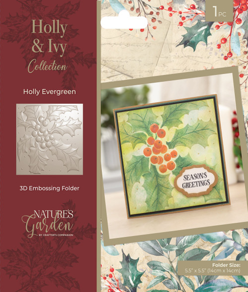 Nature's Garden 3D Embossing Folder 5.5"X5.5"-Holly Evergreen, Holly & Ivy 5A0025TK-1G8KM - 195094125354