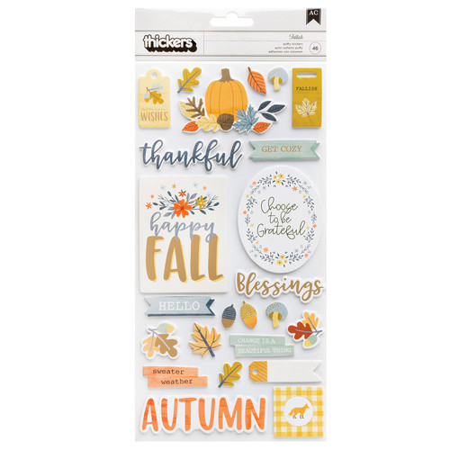 American Crafts Farmstead Harvest Thickers Stickers 46/Pkg-Phrase - Gold Foil Puffy - ACFH4734 - 765468060156