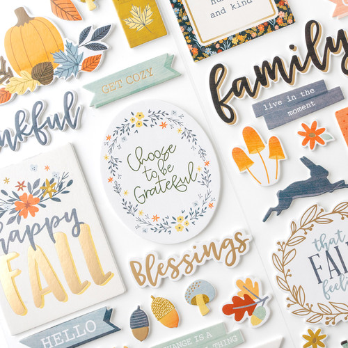 American Crafts Farmstead Harvest Thickers Stickers 46/Pkg-Phrase - Gold Foil Puffy - ACFH4734