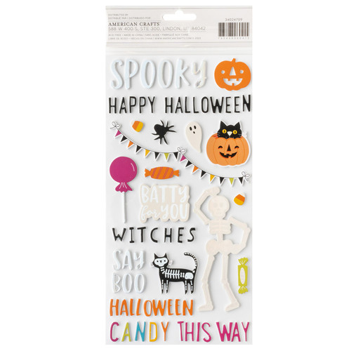 American Crafts Happy Halloween Thickers Stickers 47/Pkg-Phrase Holographic Foil On Foam ACHH4709