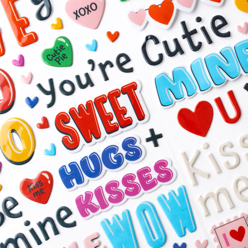 American Crafts Cutie Pie Thickers Stickers 111/Pkg-Puffy Phrase - 34027552