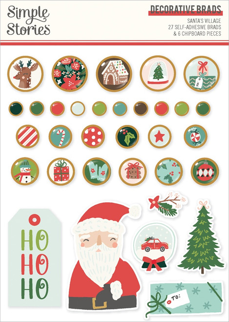 Santa's Village Decorative Brads-27 Brads, 6 Chipboard 5A0029PL-1GD28 - 810150773033