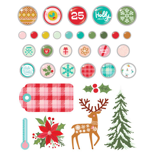Snow Pine Lodge Decorative Brads-27 Brads, 6 Chipboard - 5A0029Q0-1GD2M