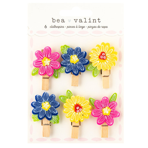 American Crafts Poppy And Pear Clothespins 6/Pkg-Flower 34025944 - 765468076454