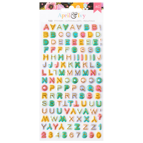 American Crafts April And Ivy Puffy Stickers 133/Pkg-Alpha, Gold Foil 34025588 - 765468028460