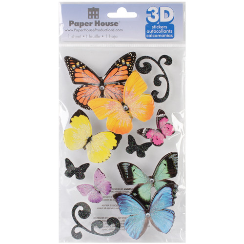 Paper House 3D Stickers 4.5"X7.5" -Butterflies STDM146E - 767636376434