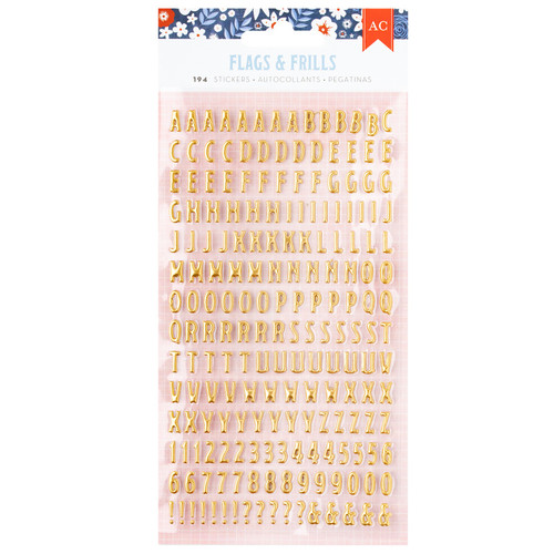 American Crafts Flags And Frills Puffy Stickers 194/Pkg-Gold Foil Alpha 34030316 - 765468074962