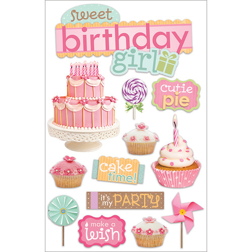 Paper House 3D Stickers 4.5"X7.5"-Sweet Birthday Girl - STDM181E