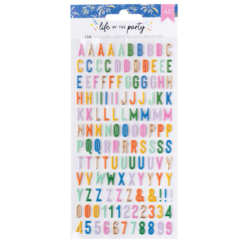 American Crafts Life Of The Party Puffy Stickers 136/Pkg-Gold Foil Alpha 34025844 - 765468075419