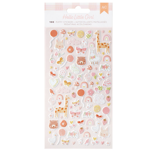 American Crafts Hello Little Girl Puffy Stickers 100/Pkg-Phrase 34030042 - 765468074238