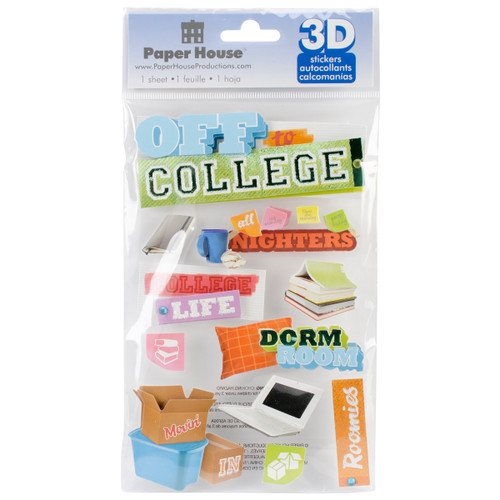 Paper House 3D Stickers 4.5"X7.5"-Off To College - STDM190E - 767636376878