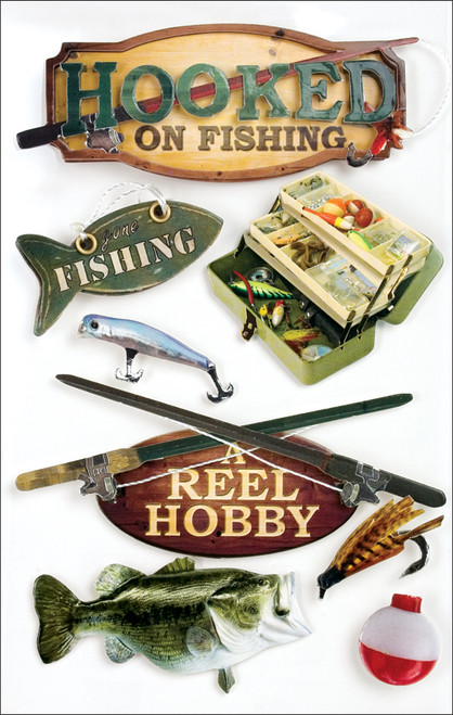 Paper House 3D Stickers 4.5"X7.5" -Hooked On Fishing STDM05E - 767636375055