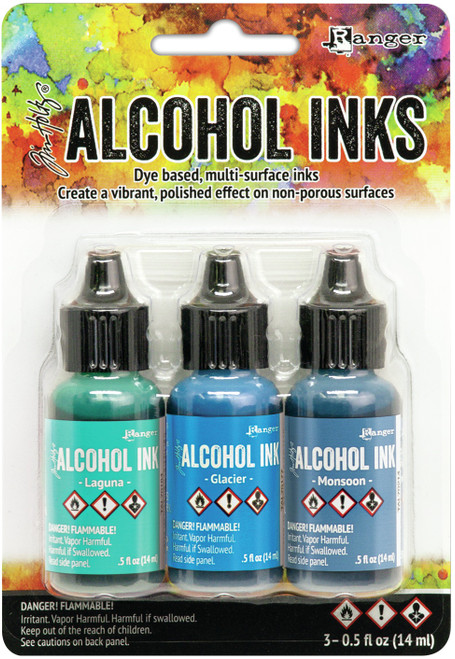 Tim Holtz Alcohol Ink .5oz 3/Pkg-Teal/Blue Spectrum - TAK-69669 - 789541069669
