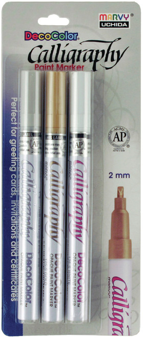3 Pack - Uchida DecoColor Calligraphy Opaque Paint Marker Set 3/Pkg-2mm - Gold, Silver & White - 125-3A - 028617125565 3 Pack - Uchida DecoColor Calligraphy Opaque Paint Marker Set 3/Pkg-2mm - Gold, Silver & White - 125-3A - 028617125565