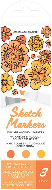 AC Sketch Markers Dual-Tip Alcohol Markers 3/Pkg-Sun Kissed - ACDTAM-7546