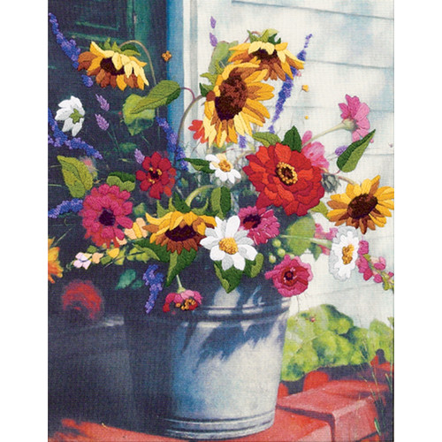 Dimensions Crewel Embroidery Kit 11"X14"-Bucket of Flowers Gallery in Wool/Yarn 1534 - 088677015343