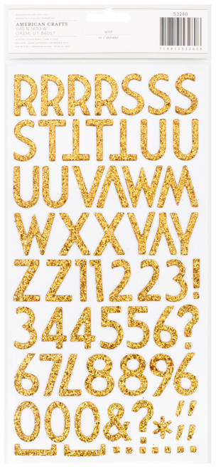 3 Pack American Crafts Chipboard Alphabet Stickers-Wisecrack-Gold Glitter, 135/Pkg 53280