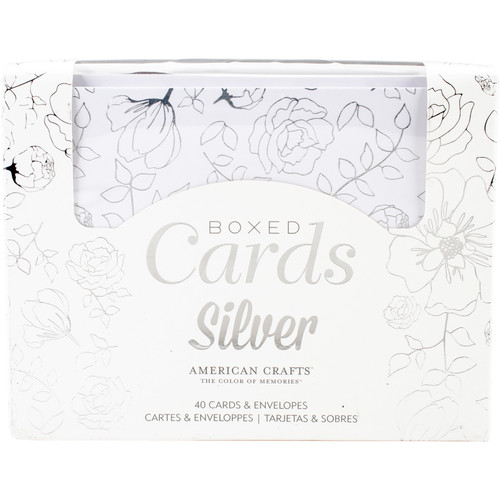 American Crafts A2 Cards W/Envelopes (4.375"X5.75") 40/Box-Silver - Silver Foil - 344968 - 718813449687