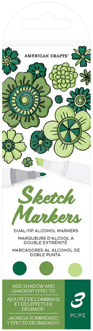 AC Sketch Markers Dual-Tip Alcohol Markers 3/Pkg-Shamrock - ACDTAM-7541