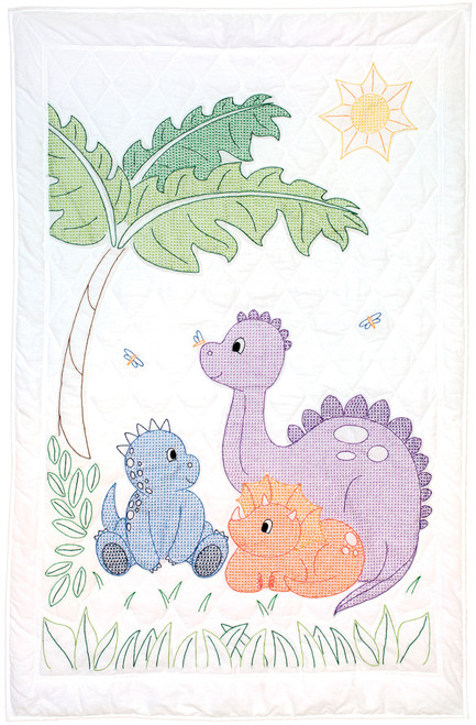 Jack Dempsey Stamped White Quilt Crib Top 40"X60"-Dinosaurs - 4060 941