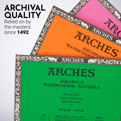 Arches Aquarelle Cold Pressed Watercolor Block 8"x10"- 140lb, 20 Sheets - 5A0029BP-1GCNW Arches Aquarelle Cold Pressed Watercolor Block 8"x10"- 140lb, 20 Sheets - 5A0029BP-1GCNW