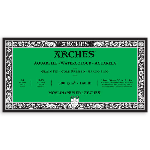 Arches Aquarelle Cold Pressed Watercolor Block 5.9"x11.8"- 140lb, 20 Sheets - 5A00298X-1GCNL - 3700417114587