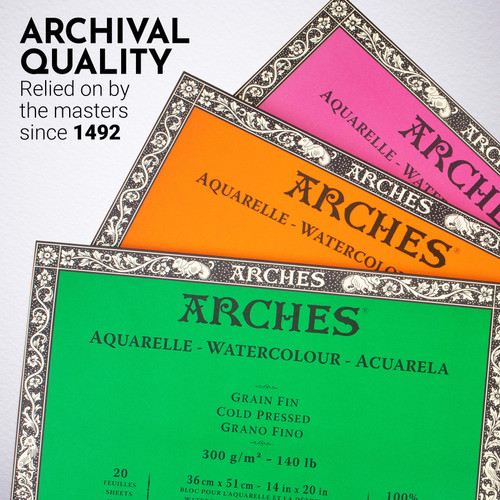 Arches Aquarelle Cold Pressed Watercolor Block 14"x20"- 140lb, 20 Sheets - 5A00299Q-1GCPW Arches Aquarelle Cold Pressed Watercolor Block 14"x20"- 140lb, 20 Sheets - 5A00299Q-1GCPW