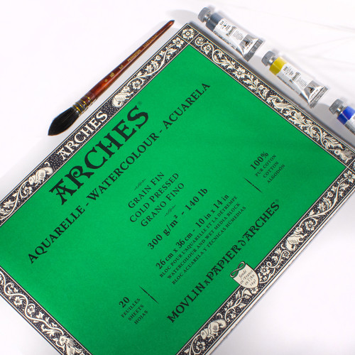 Arches Aquarelle Cold Pressed Watercolor Block 10"x14"- 140lb, 20 Sheets - 5A00299X-1GCMW