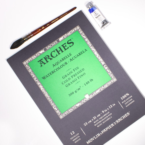 Arches Aquarelle Cold Pressed Watercolor Pad 9"x12"- 140lb, 12 Sheets - 5A0029BC-1GCN1