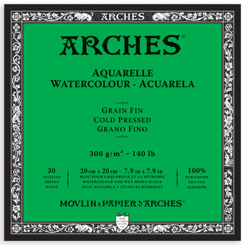 Arches Aquarelle Cold Pressed Watercolor Block 7.9"x7.9"- 140lb, 20 Sheets - 5A0029B2-1GCN5 - 3700417114600