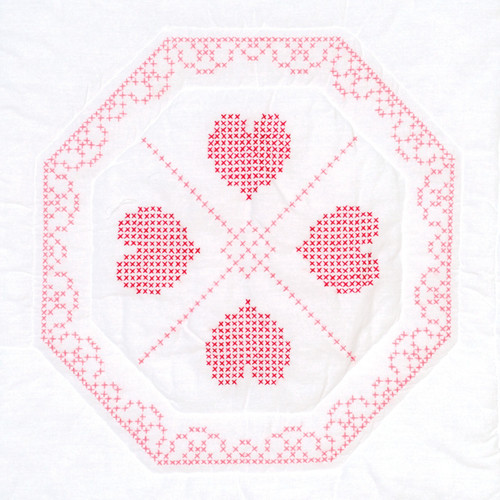 Jack Dempsey Stamped White Quilt Blocks 18"X18" 6/Pkg-Cross-Stitch Hearts & Lace - 732 544