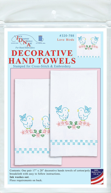 Jack Dempsey Stamped Decorative Hand Towel Pair 17"X28"-Love Birds - 320 788 - 013155027884
