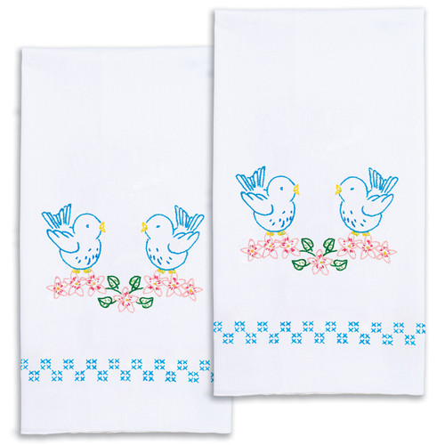 Jack Dempsey Stamped Decorative Hand Towel Pair 17"X28"-Love Birds - 320 788