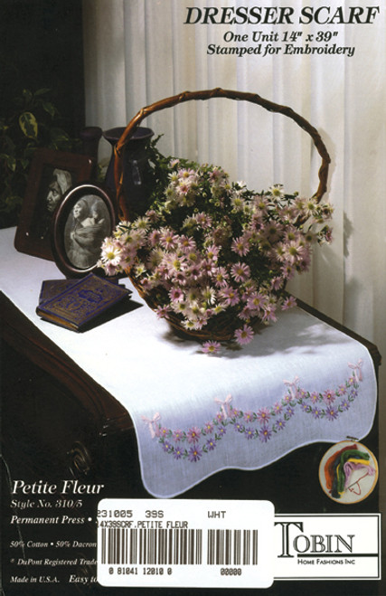 Tobin Stamped For Embroidery White Dresser Scarf 14"X39"-Petit Fleur - 2310 5 - 081041120100 Tobin Stamped For Embroidery White Dresser Scarf 14"X39"-Petit Fleur - 2310 5 - 081041120100