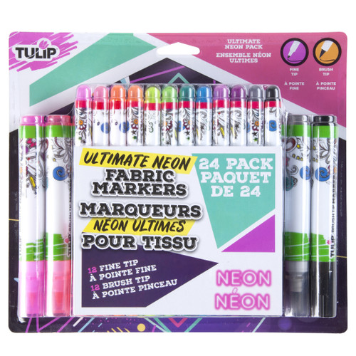 Tulip Ultimate Fabric Brush & Fine Tip Markers 24/Pkg-Neon - FABMRKER-44274 - 017754442741