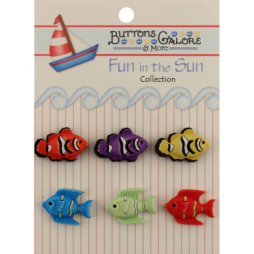 6 Pack Buttons Galore Fun In The Sun Buttons-Exotic Fish FN-102 - 840934098120