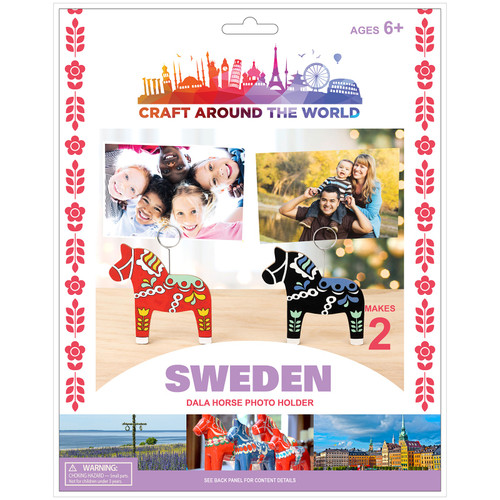 Craft Around The World Swedish Dala Horse Photo Holders-Makes 2 - 34020782 - 765468027999