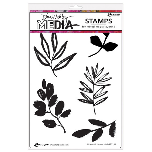 Dina Wakley Media Cling Stamps 6"X9"-Sticks With Leaves - MDR-1GCRD - 789541083252 Dina Wakley Media Cling Stamps 6"X9"-Sticks With Leaves - MDR-1GCRD - 789541083252