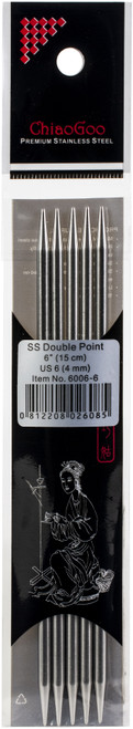 3 Pack - ChiaoGoo Double Point Stainless Knitting Needles 6" 5/Pkg-Size 6/4mm - 6006-6 - 0812208026085
