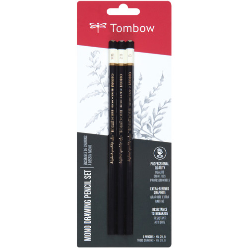 3 Pack - Tombow MONO Drawing Pencils 3/Pkg-Black - 61001 - 085014610018