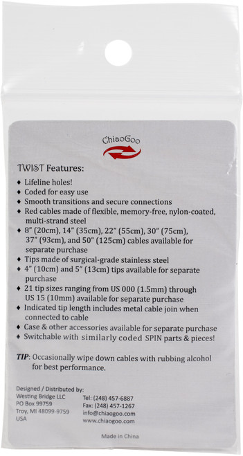 3 Pack - ChiaoGoo TWIST Red Lace Interchangeable Cables 22"-Large - 7522-L