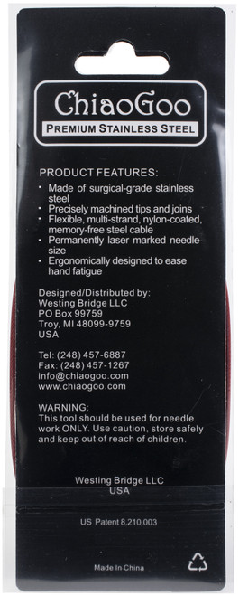 3 Pack - ChiaoGoo Red Lace Stainless Circular Knitting Needles 40"-Size 8/5mm - 7040-8 3 Pack - ChiaoGoo Red Lace Stainless Circular Knitting Needles 40"-Size 8/5mm - 7040-8